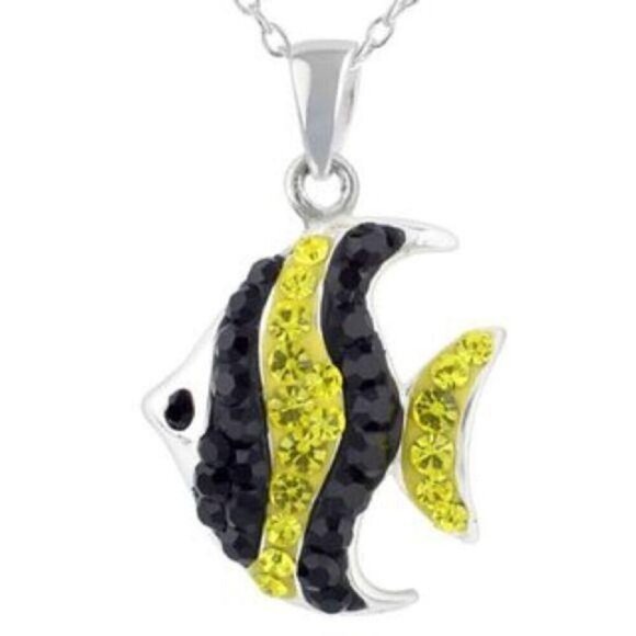 Jewelry - NEW Black & Yellow CZ Crystal Fish Necklace